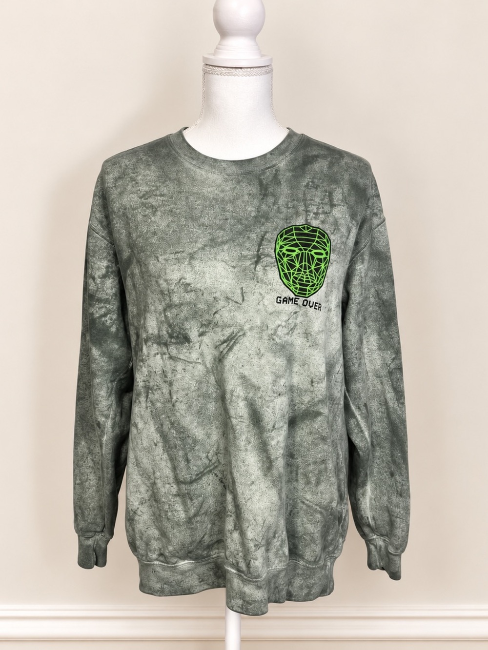 Comfort Colors Ground Game Game Over Acid Wash Graphic Sweatshirt Green M